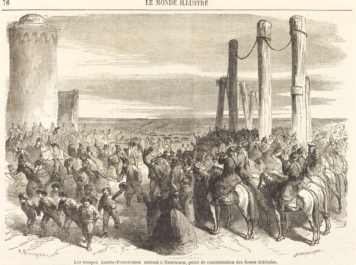 Les troupes Austro-Prussiennes entrant a Hambourg ... [top half] by Charles Maurand after Godefroy Durand (French, active 1863/1881), 16X12"(A3)Poster Print