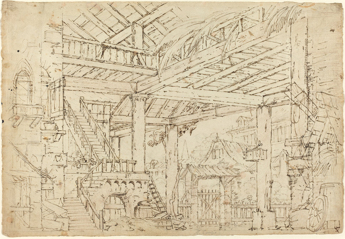 Interior of a Barn Built on Ancient Ruins by Michele Canzio (Genoese, 1787 - 1868), 16X12"(A3)Poster Print