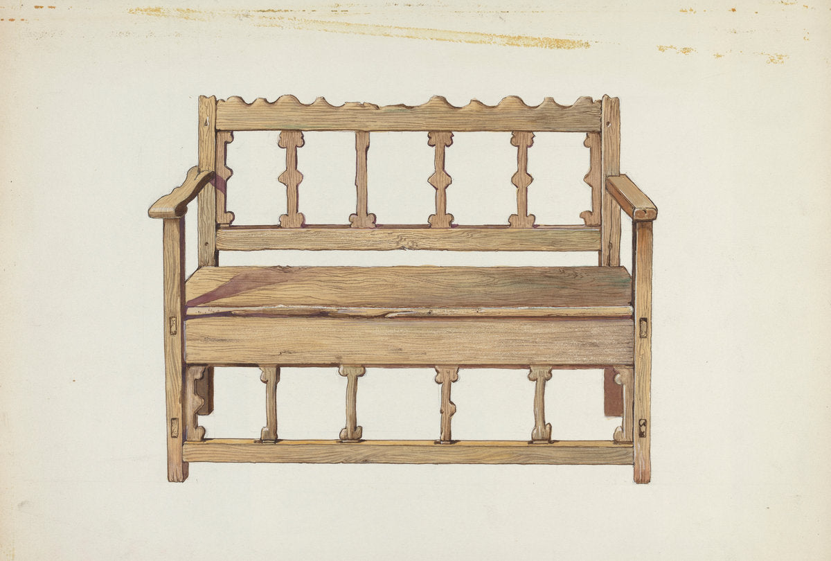 Bench by Dana Bartlett (American, 1882 - 1957), 16X12"(A3)Poster Print