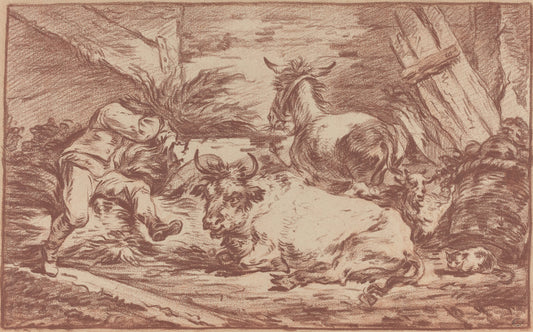 Animals in a Stable by Philippe Jacques de Loutherbourg II (French, 1740 - 1812), 16X12"(A3)Poster Print