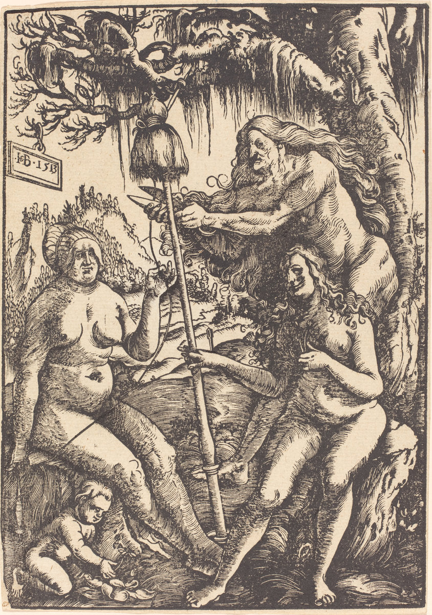 The Three Fates: Lachesis, Atropos and Clotho by Hans Baldung Grien (German, 1484/1485 - 1545), 16X12"(A3)Poster Print