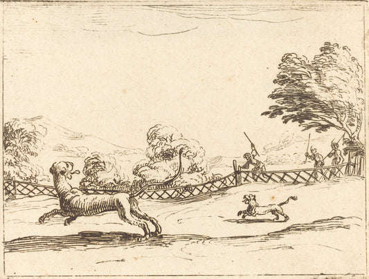 Lioness and Cub Pursued by Hunters by Jacques Callot (French, 1592 - 1635), 16X12"(A3)Poster Print