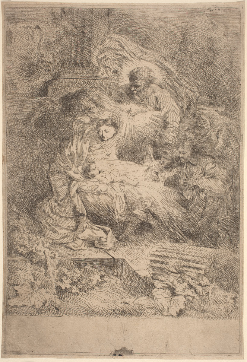 The Nativity with God the Father and the Holy Spirit by Giovanni Benedetto Castiglione (Italian, 1609  - 1664), 16X12"(A3)Poster Print
