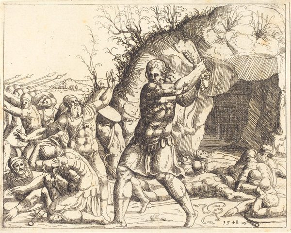 Samson Slays the Philistines by Augustin Hirschvogel (German, 1503 - 1553), 16X12"(A3)Poster Print
