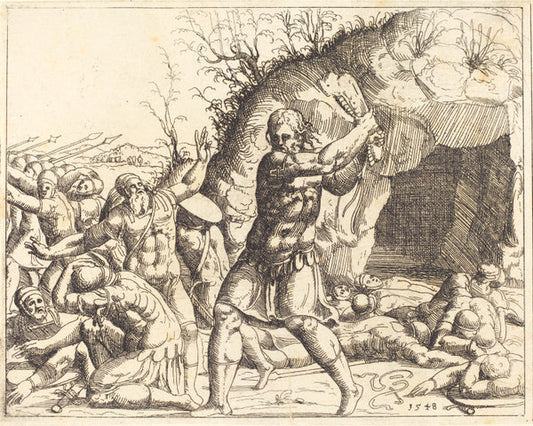 Samson Slays the Philistines by Augustin Hirschvogel (German, 1503 - 1553), 16X12"(A3)Poster Print