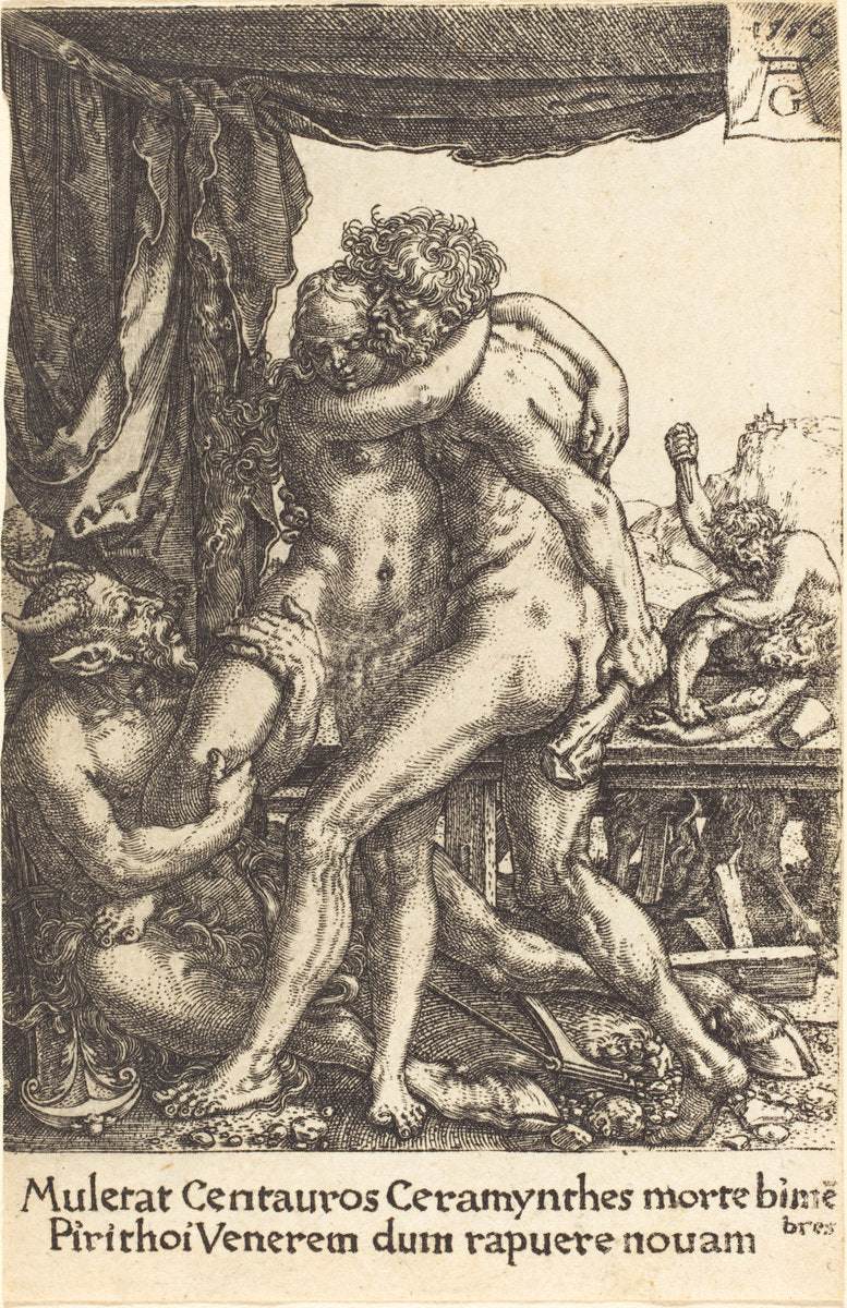 Hercules Preventing the Centaurs from the Rape of Hippodamia by Heinrich Aldegrever (German, 1502 - 1555/1561), 16X12"(A3)Poster Print