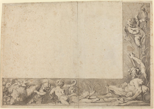River God with Putti by Cornelis Schut I (Flemish, 1597 - 1655), 16X12"(A3)Poster Print