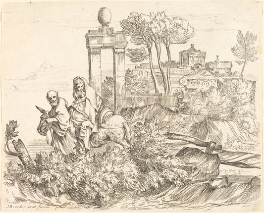 The Flight into Egypt by Sébastien Bourdon (French, 1616 - 1671), 16X12"(A3)Poster Print