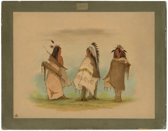 Three Shoshonee Warriors by George Catlin (American, 1796 - 1872), 16X12