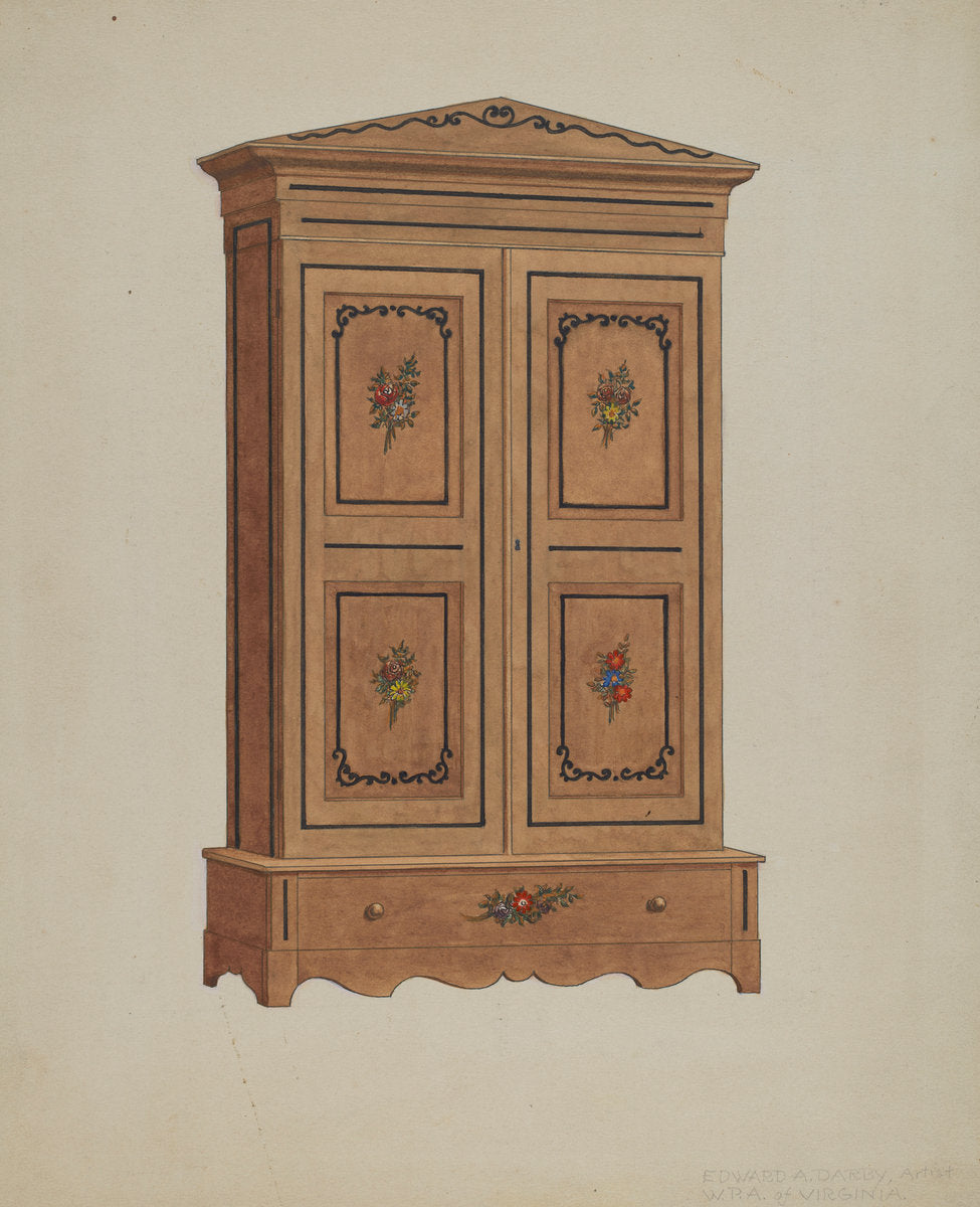 Painted Wardrobe by Edward A. Darby (American, active c. 1935), 16X12"(A3)Poster Print