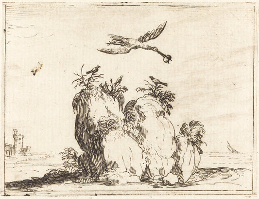Crane Flying by Jacques Callot (French, 1592 - 1635), 16X12"(A3)Poster Print
