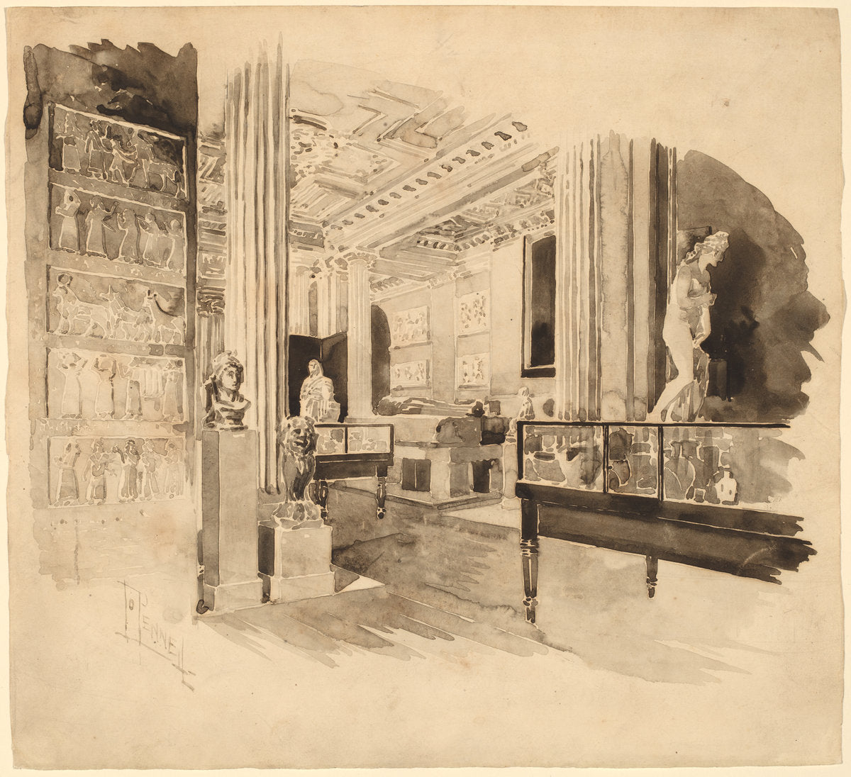 Interior, Fitzwilliam Museum by Joseph Pennell (American, 1857 - 1926), 16X12"(A3)Poster Print