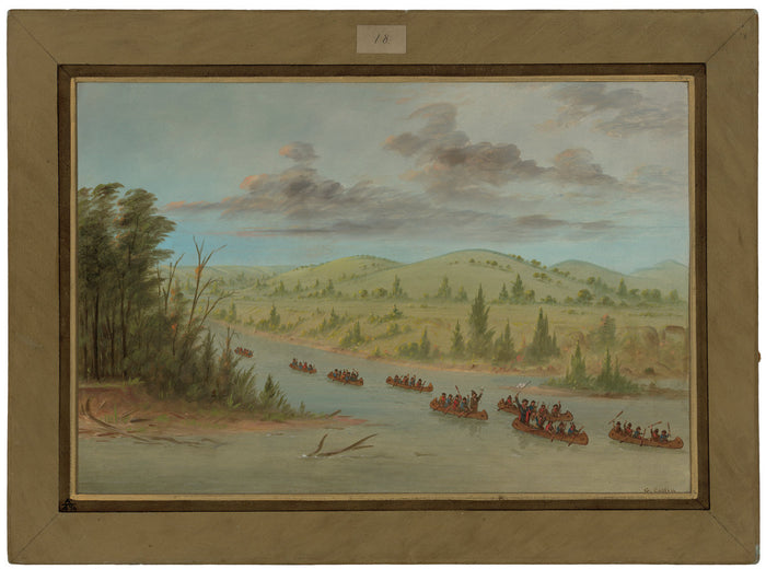 La Salle's Party Entering the Mississippi in Canoes.  February 6, 1682 by George Catlin (American, 1796 - 1872), 16X12