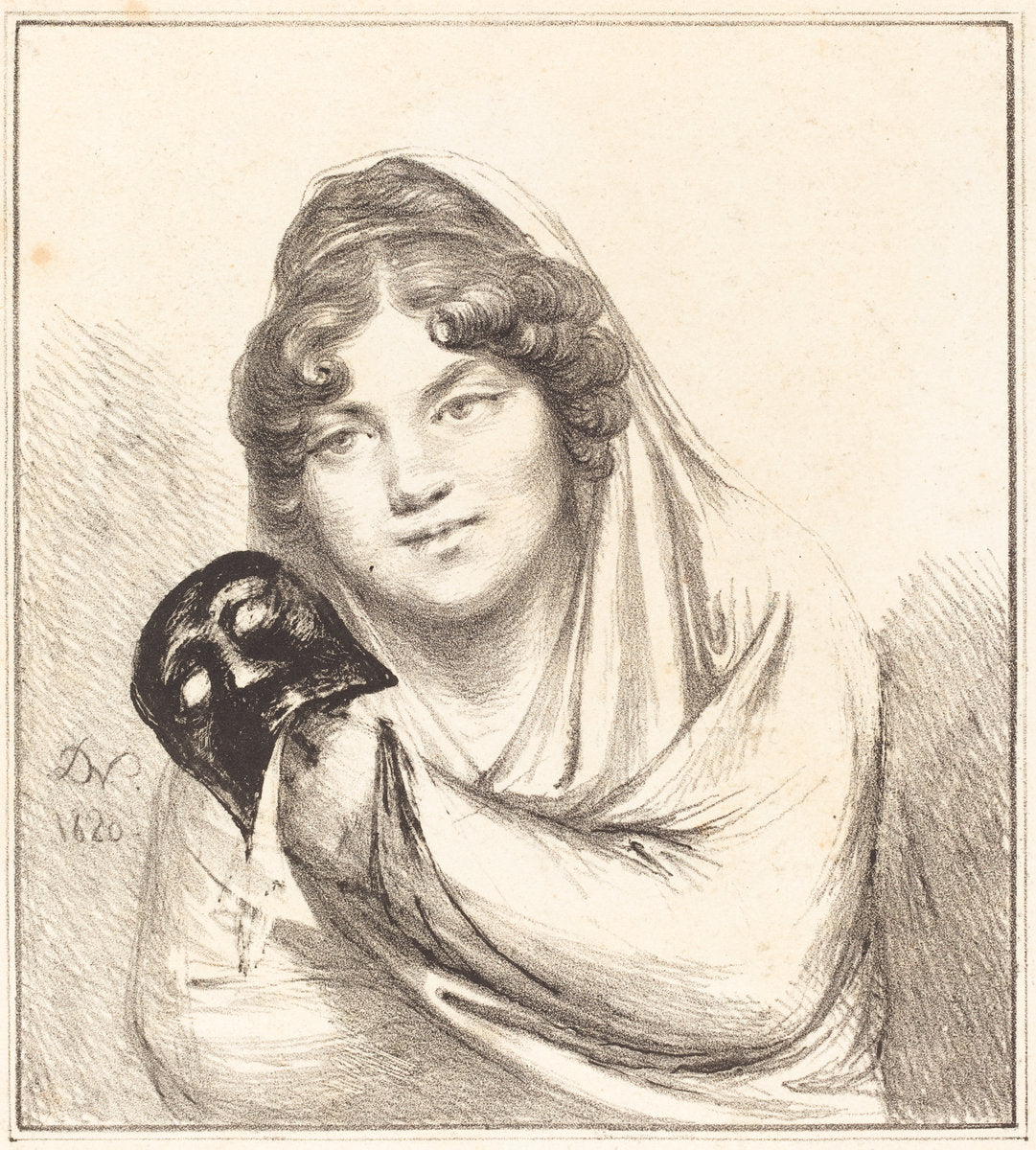 Girl with a Mask by Vivant Denon (French, 1747 - 1825), 16X12"(A3)Poster Print