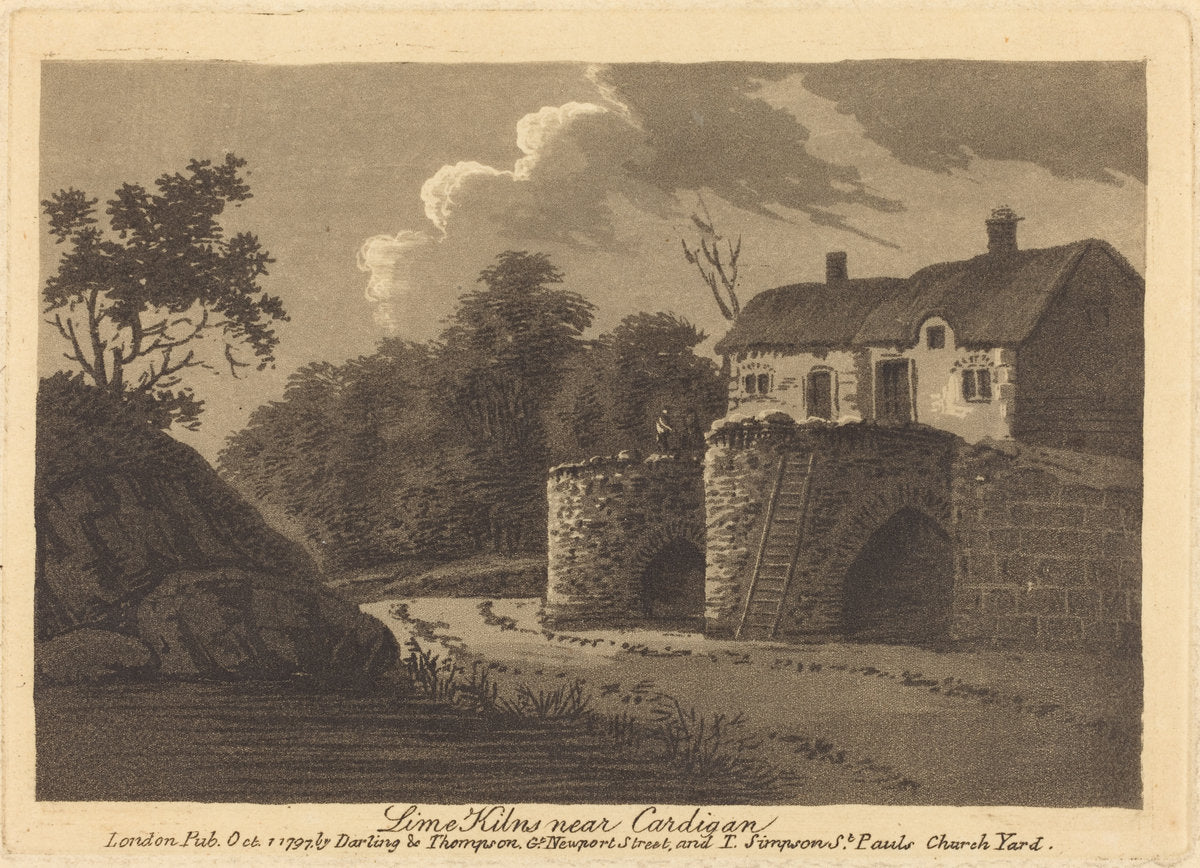 1797 by British 18th Century (Lime Kilns near Cardigan), 16X12"(A3)Poster Print