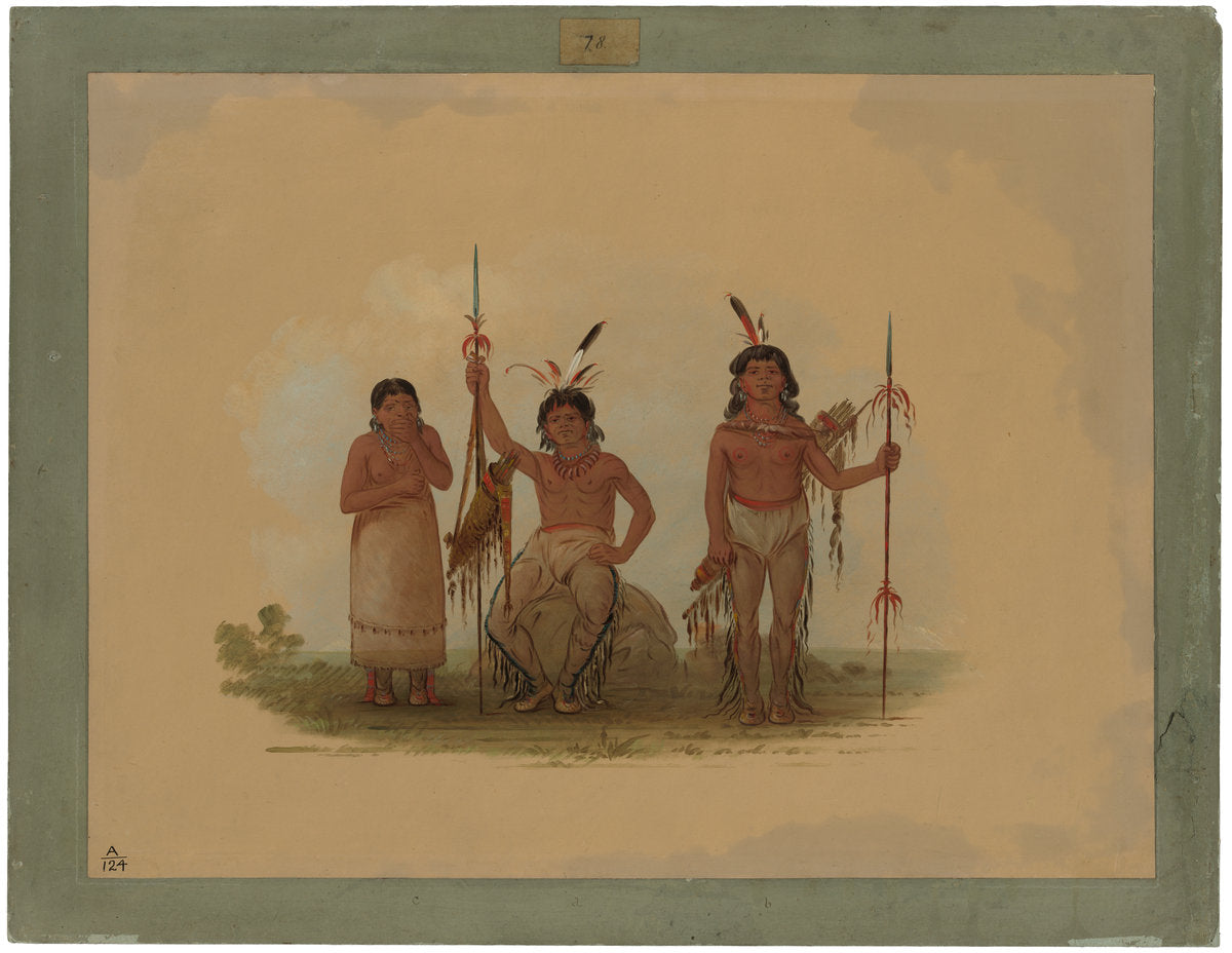 Two Arapaho Warriors and a Woman by George Catlin (American, 1796 - 1872), 16X12"(A3)Poster Print