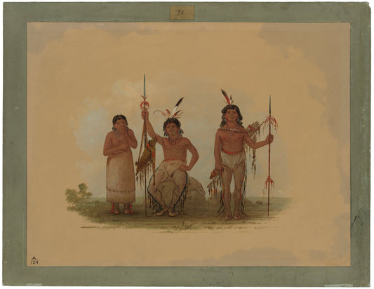 Two Arapaho Warriors and a Woman by George Catlin (American, 1796 - 1872), 16X12"(A3)Poster Print