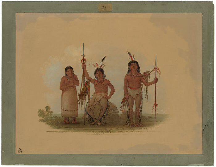 Two Arapaho Warriors and a Woman by George Catlin (American, 1796 - 1872), 16X12