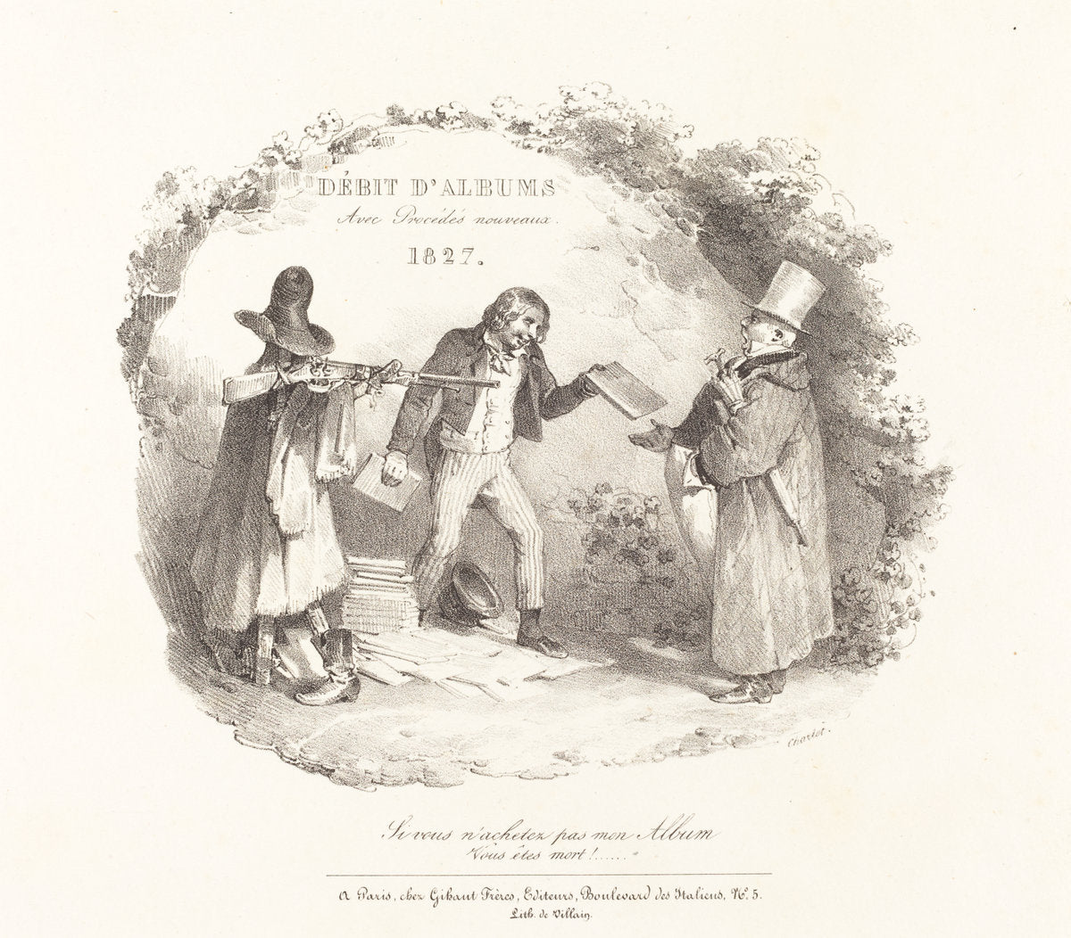 Débit d'Albums avec Procédés nouveaux (New Methods for the Sale of Lithograph Albums) by Nicolas-Toussaint Charlet (French, 1792 - 1845), 16X12"(A3)Poster Print