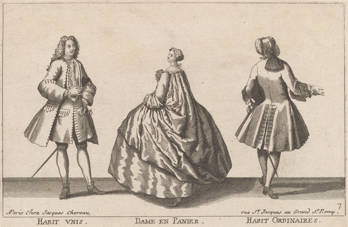 Habit Unis/Dame en Panier/Habit Ordinaires by published by Jacques Chéreau (French, 1688 - 1776), 16X12"(A3)Poster Print