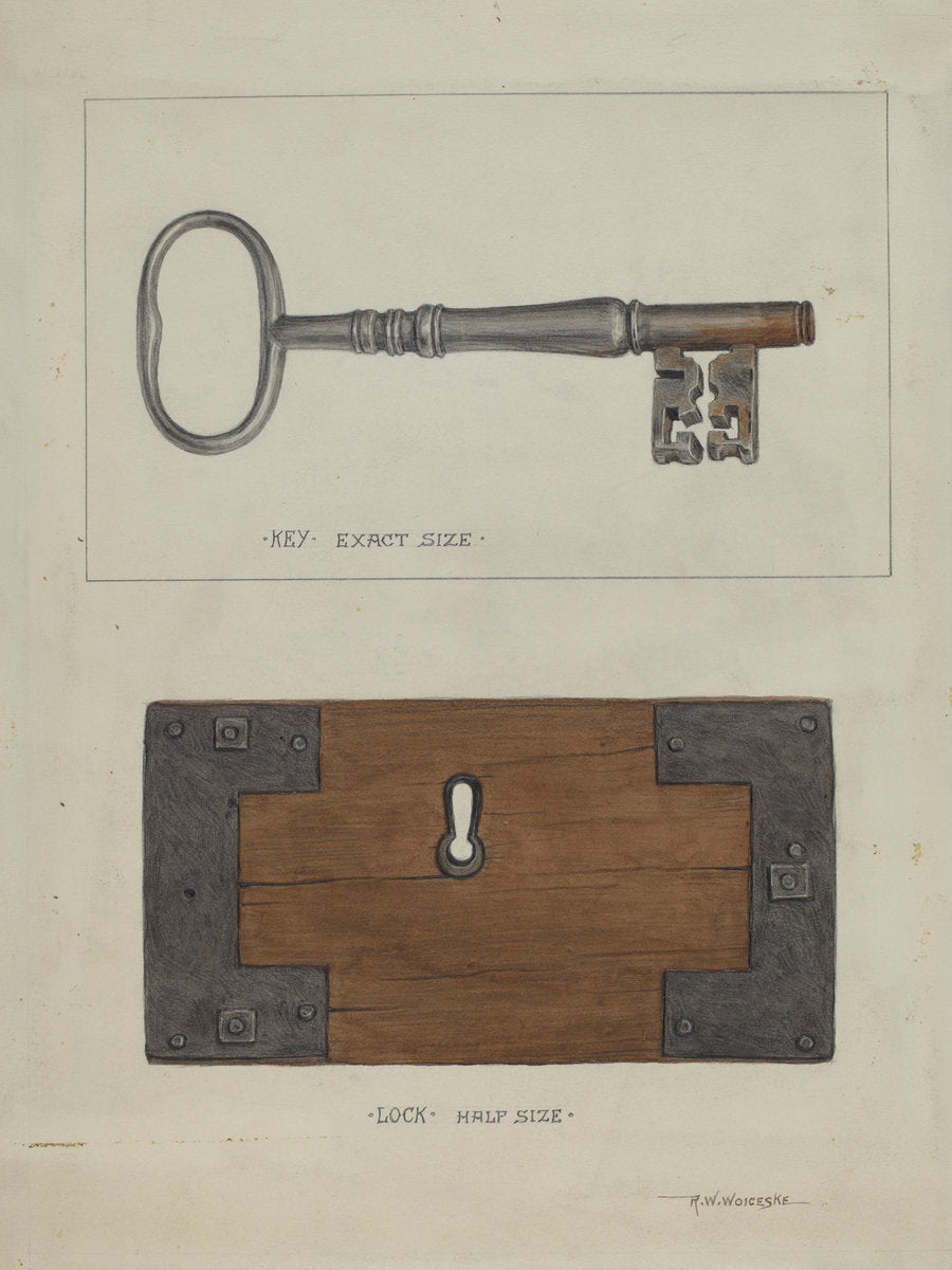 Key and Lock by Ronau William Woiceske (American, 1887 - 1953), 16X12"(A3)Poster Print