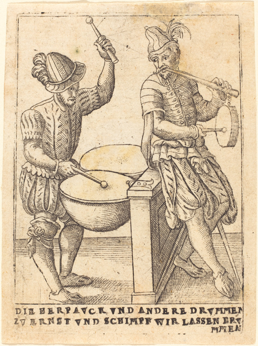 c. 1580 by German 16th Century (Die Herpavck vnd andere Drvmmen zvernst vnd Schimpf wir lassen ervmmen), 16X12"(A3)Poster Print