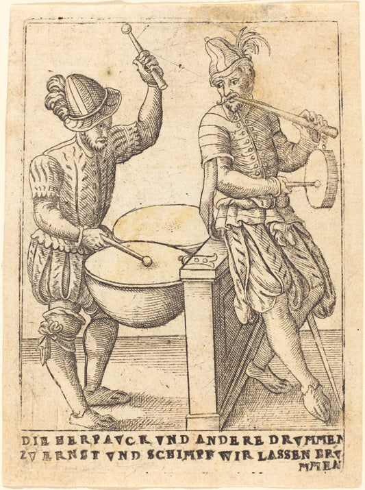 c. 1580 by German 16th Century (Die Herpavck vnd andere Drvmmen zvernst vnd Schimpf wir lassen ervmmen), 16X12"(A3)Poster Print