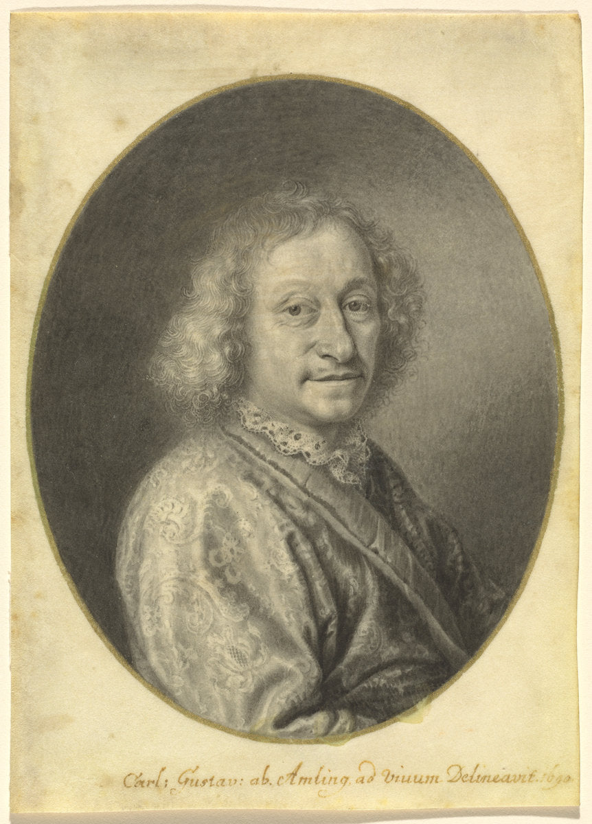 Portrait of a Gentleman by Carl Gustav Amling (German, before 1650 - 1703), 16X12"(A3)Poster Print