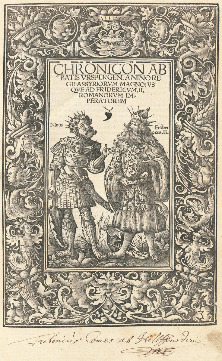 Chronicon Abbatis Urspergen by Daniel Hopfer and Burchardus Biberacensis, Provost of Ursperg (author) (German, c. 1470 - 1536), 16X12"(A3)Poster Print