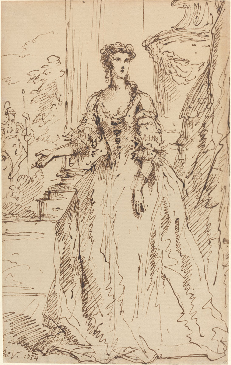 Portrait of a Standing Lady by John Vanderbank (British, probably 1694 - 1739), 16X12"(A3)Poster Print