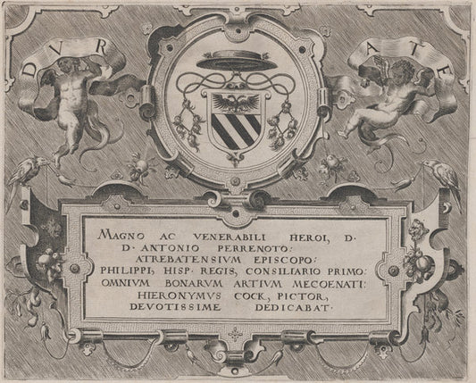 Dedication by Circle of Lucas van Doetechum and Johannes van Doetechum, the Elder, after Hans Vredeman de Vries (Dutch, active 1554/1572; died before 1589), 16X12"(A3)Poster Print