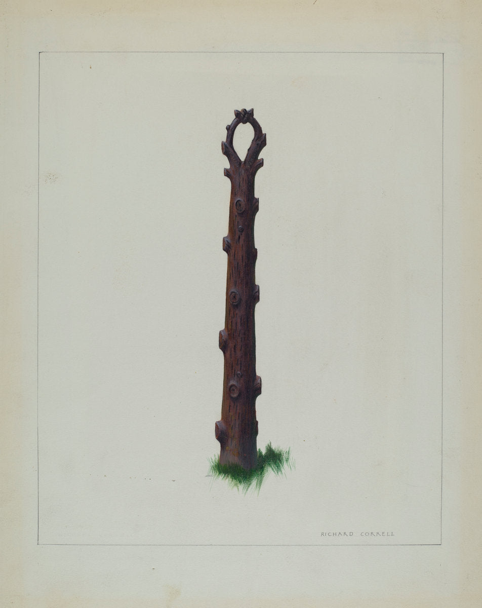 Tree Trunk Hitching Post by Richard Correll (American, 1904 -1990), 16X12"(A3)Poster Print