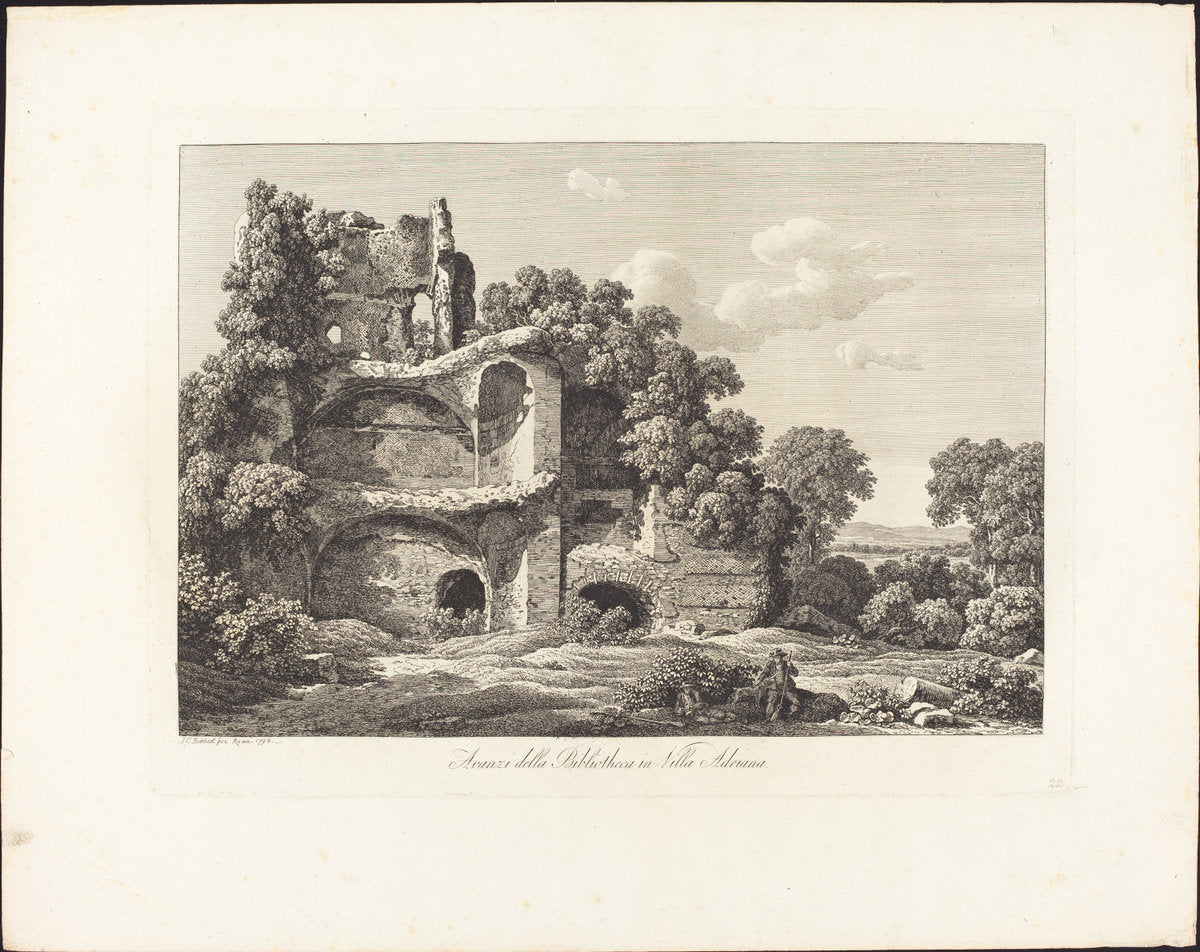 Avanzi della Bibliotheca in Villa Adriana by Johann Christian Reinhart (German, 1761 - 1847), 16X12"(A3)Poster Print