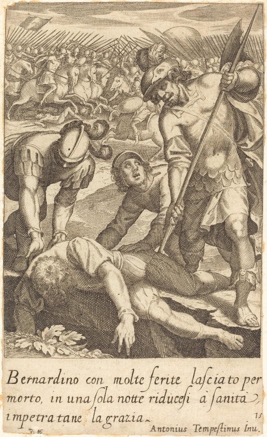 Bernardino by Jacques Callot after Antonio Tempesta (French, 1592 - 1635), 16X12"(A3)Poster Print