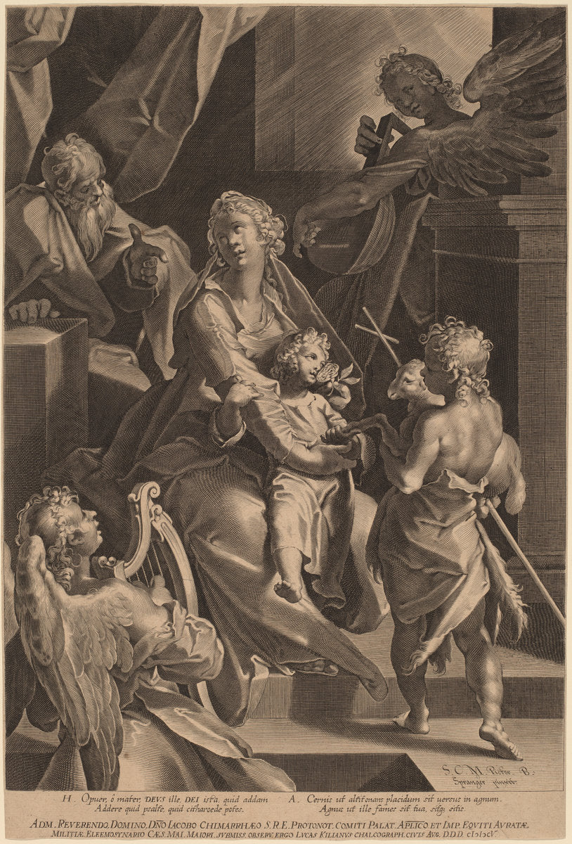 The Holy Family and Two Angels by Lucas Kilian, after Bartholomaeus Spranger (German, 1579 - 1637), 16X12"(A3)Poster Print