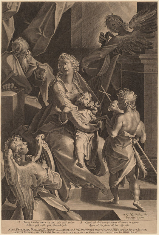 The Holy Family and Two Angels by Lucas Kilian, after Bartholomaeus Spranger (German, 1579 - 1637), 16X12"(A3)Poster Print