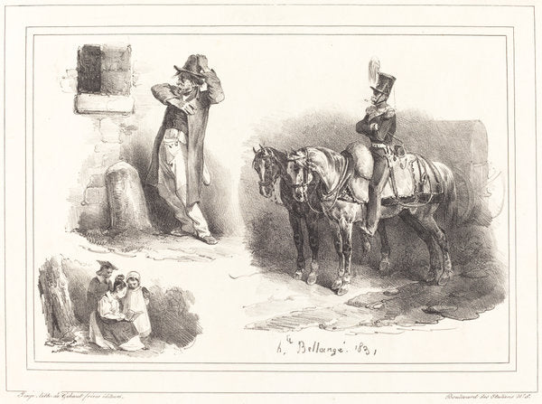 Three Vignettes by Hippolyte Bellangé (French, 1800 - 1860), 16X12"(A3)Poster Print
