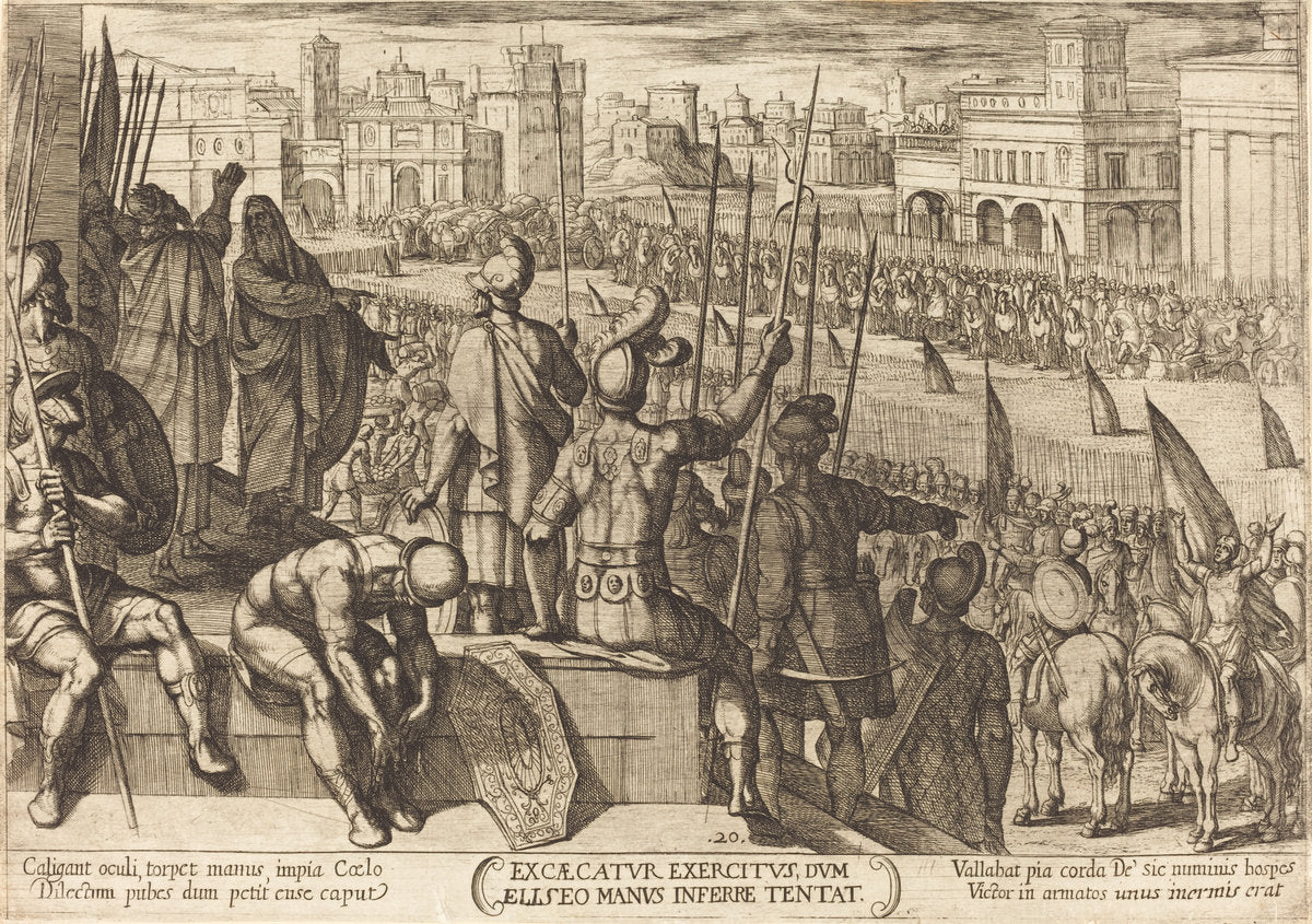 Elisha Bringing the Blinded Syrian Army to the King of Israel by Antonio Tempesta (Florentine, 1555 - 1630), 16X12"(A3)Poster Print