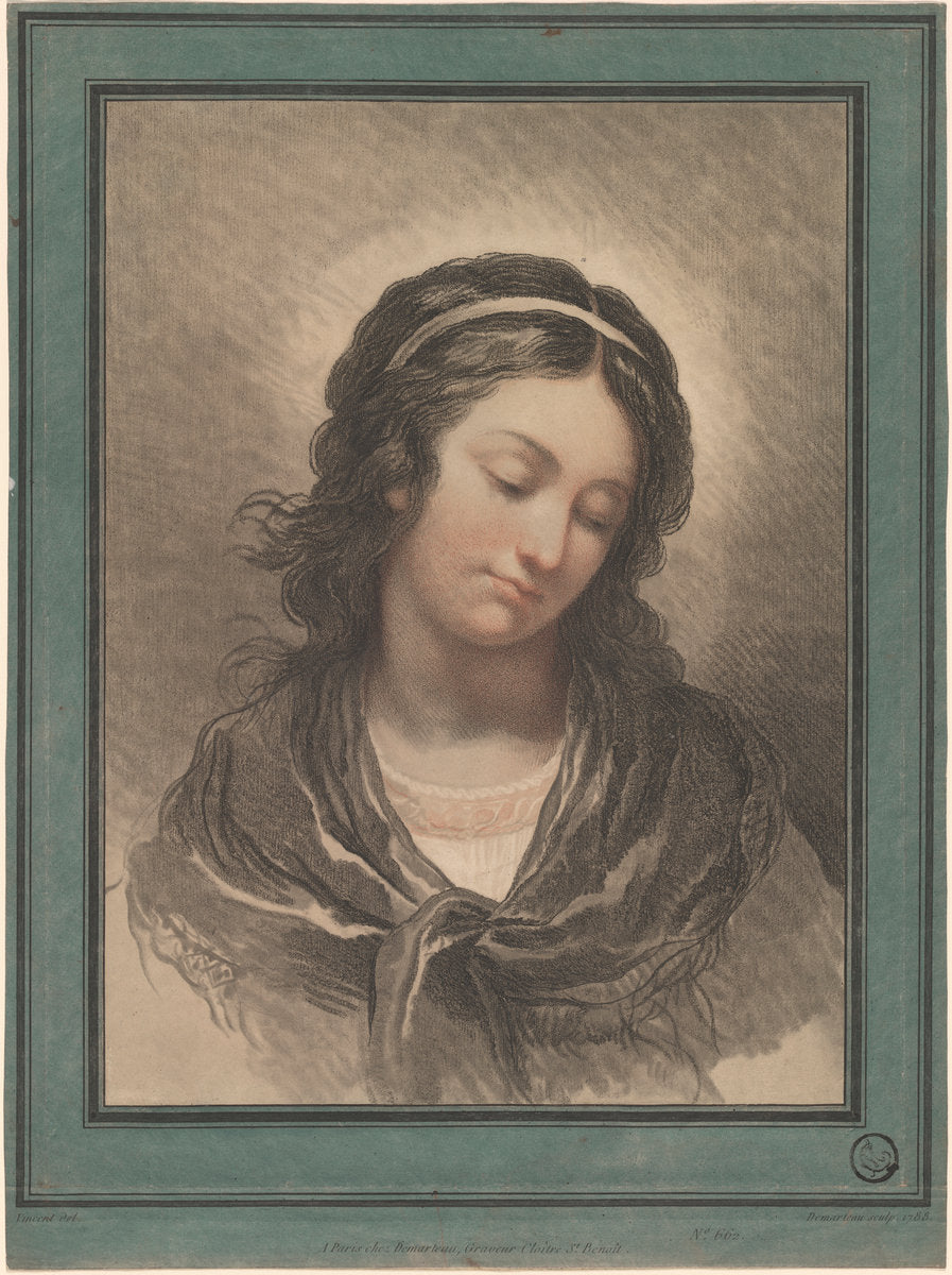 Head of a Woman Looking Down by Gilles-Antoine Demarteau after François-André Vincent (French, 1750 - 1802), 16X12"(A3)Poster Print