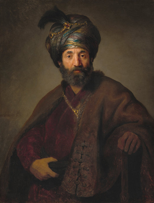 Man in Oriental Costume by Rembrandt van Rijn and Workshop (Probably Govaert Flinck) (Dutch, 1606 - 1669), 16X12"(A3)Poster Print