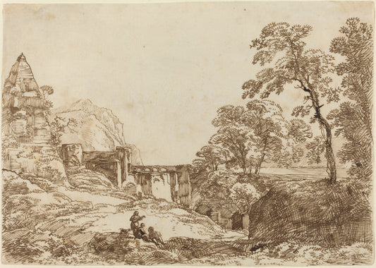 Landscape with a Pyramid and Classical Ruins by Franz Innocenz Josef Kobell (German, 1749 - 1822), 16X12"(A3)Poster Print