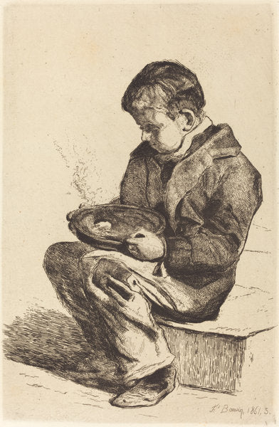 Boy Eating Soup (Enfant mangeant sa soupe) by François Bonvin (French, 1817 - 1887), 16X12"(A3)Poster Print