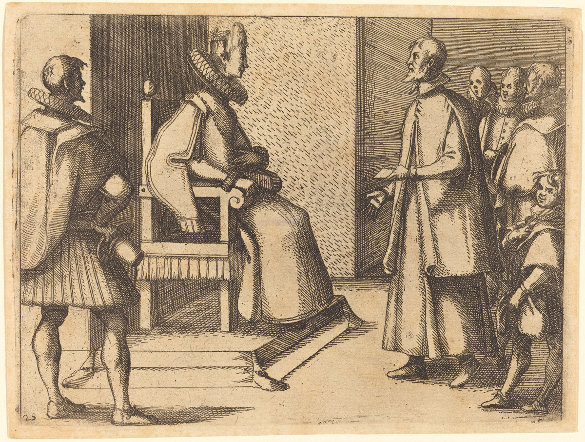 The Envoy of Tuscany thanking the Queen by Jacques Callot (French, 1592 - 1635), 16X12"(A3)Poster Print