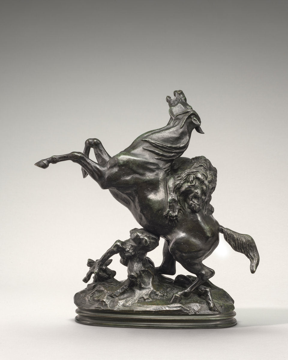 Horse Attacked by a Lion by Antoine-Louis Barye (French, 1795 - 1875), 16X12"(A3)Poster Print
