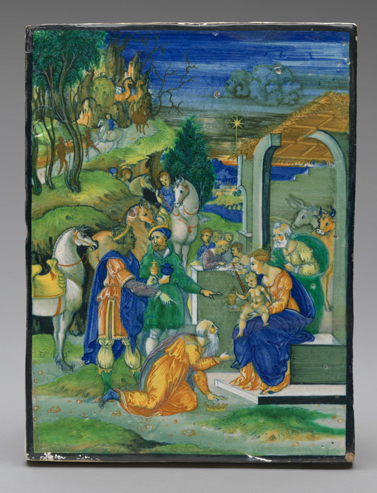 Panel with the Adoration of the Magi by Painted by Nicola da Urbino (Italian, active 1520s - c. 1537/1538), 16X12"(A3)Poster Print