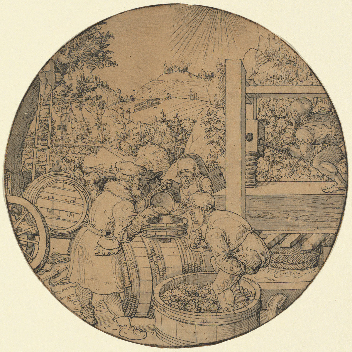 The Wine Harvest (September) by Jorg Breu I (German, c. 1480 - 1537), 16X12"(A3)Poster Print