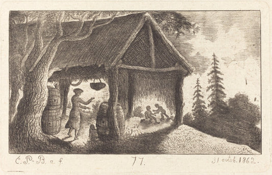 The Shed with Children Fighting by Emmanuel Phélippes-Beaulieu (French, born 1829), 16X12"(A3)Poster Print