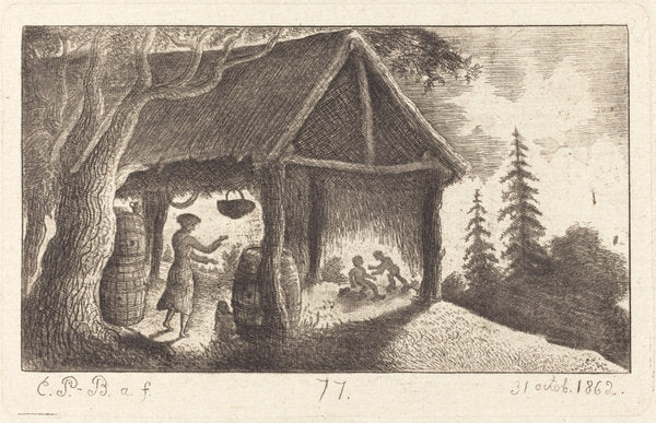 The Shed with Children Fighting by Emmanuel Phélippes-Beaulieu (French, born 1829), 16X12"(A3)Poster Print