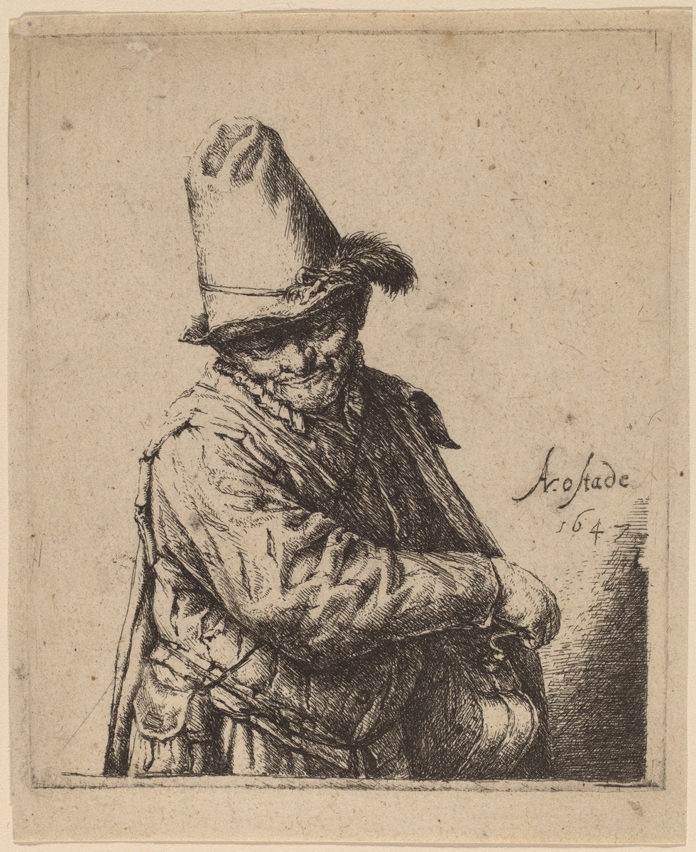Organ Grinder by Adriaen van Ostade (Dutch, 1610 - 1685), 16X12"(A3)Poster Print