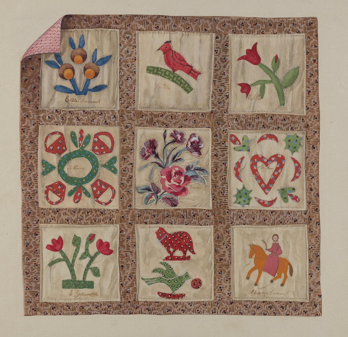 Doll Bed Applique Patchwork Quilt by Beverly Chichester (American, active c. 1935), 16X12"(A3)Poster Print